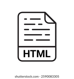 HTML file icon set. HTML file type symbol. File HTML format icon in black filled and outlined style isolated on transparent background.