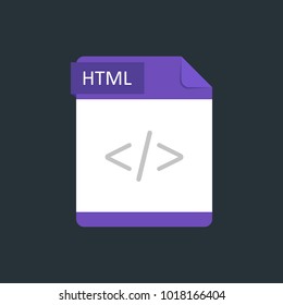 HTML file type icon. Vector illustration isolated on a dark blue background.