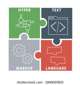 HTML - hyper text markup language acronym  business concept background. vector illustration concept with keywords and icons. lettering illustration with icons for web banner, flyer, landing page