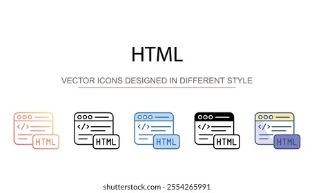 HTML icon design with white background stock illustration