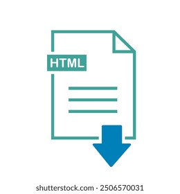 HTML icon on white background. file HTML download icon.