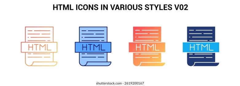 Html icon represented by Html symbol Blue, Gradient, Dualtone, Fill style.