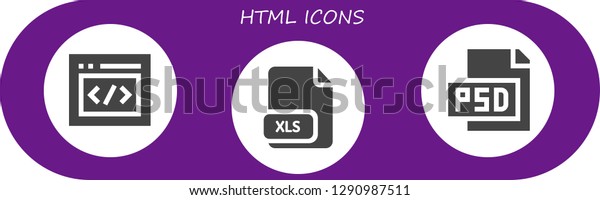 Html Icon Set 3 Filled Html Stock Vector Royalty Free