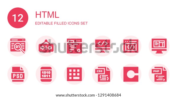 Html Icon Set Collection 12 Filled Stock Vector Royalty Free