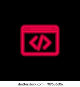 HTML red glowing neon ui ux icon. Glowing sign logo vector