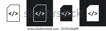 HTML script vector icon set in black and white. EPS 10 illustration