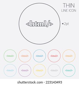 HTML sign icon. Markup language symbol. Thin line circle web icons with outline. Vector