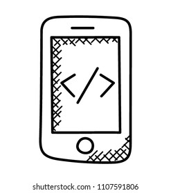 
Html source code on a mobile screen is mobile app development concept
