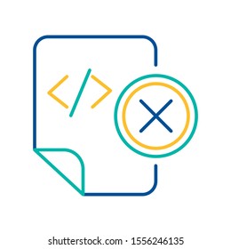 HTML tag file deletion color linear icon. System doc removal blue and yellow thin line pictogram