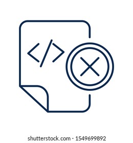 HTML tag file deletion monochrome linear icon. System doc removal blue and yellow thin line pictogram