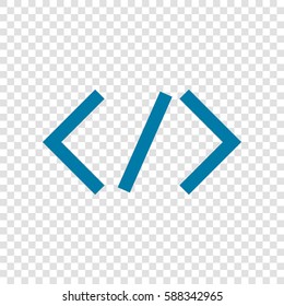 HTML tag illustration. Vector. Cerulean icon on transparent background.