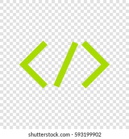 HTML tag illustration. Vector. Chartreuse icon on transparent background.