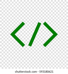 HTML tag illustration. Vector. Dark green icon on transparent background.