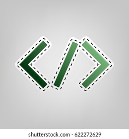 HTML tag illustration. Vector. Green icon with outline for cutting out at gray background.