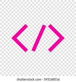 HTML tag illustration. Vector. Magenta icon on transparent background.
