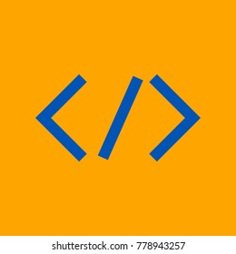 HTML tag illustration. Vector. Medium teal blue icon on orange background.