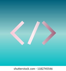 HTML tag illustration. Vector. Pink bronze gradient icon at turquoise gradient background.