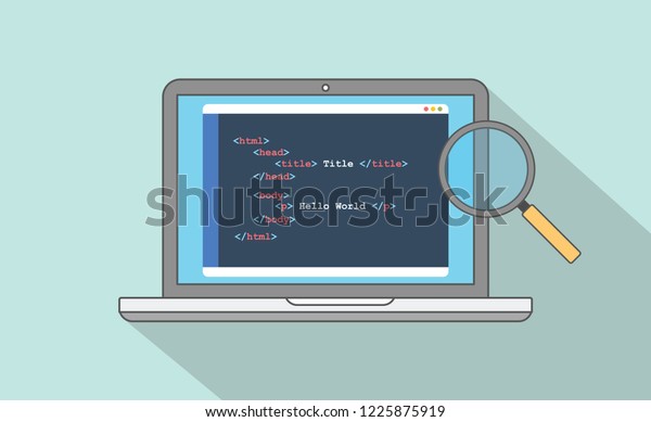 html website structure code program\
with laptop and text editor program vector\
illustration