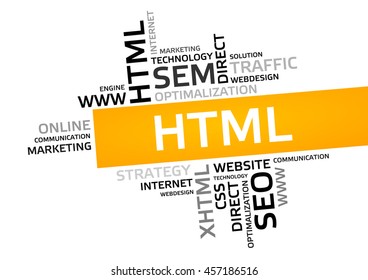 HTML word cloud, tag cloud, vector graphic - business and internet concept