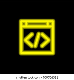 Html yellow glowing neon ui ux icon. Glowing sign logo vector