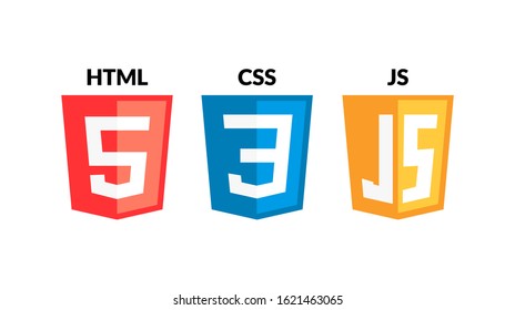 HTML5 CSS3 JS icon set. Web development logo icon set of html, css and javascript, programming symbol.