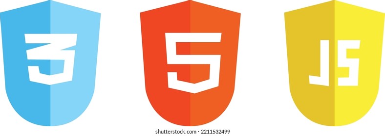 HTML5 CSS3 JS Icon Set. Web Development Logo Icon Set Of Html, Css And Javascript, Programming Symbol.