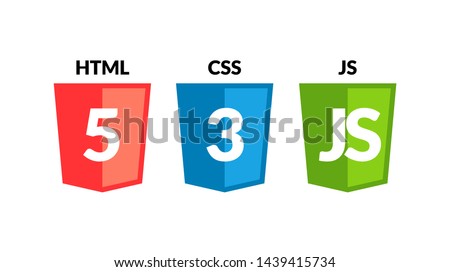 HTML5 CSS3 JS icon set. Web development logo icon set of html, css and javascript, programming symbol.