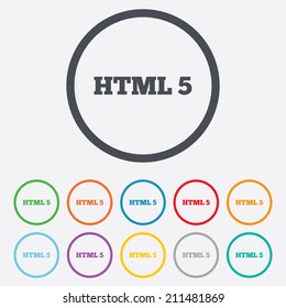 HTML5 sign icon. New Markup language symbol. Round circle buttons with frame. Vector