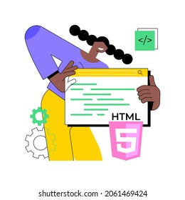 HTML5 website development abstract concept vector illustration. HTML5 development, website design element, menu bar, responsive landing page, user experience abstract metaphor.