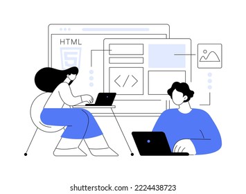 HTML5 website development abstract concept vector illustration. HTML5 development, website design element, menu bar, responsive landing page, user experience abstract metaphor.