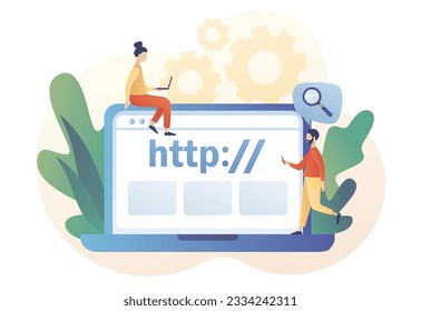 HTTP data web page on laptop screen. Hypertext Transfer Protocol concept. Internet communication protocol. Web browser. Modern flat cartoon style. Vector illustration on white background