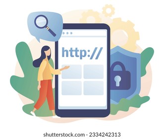 HTTP data web page on smartphone screen. Hypertext Transfer Protocol concept. Internet communication protocol. Web browser. Modern flat cartoon style. Vector illustration on white background