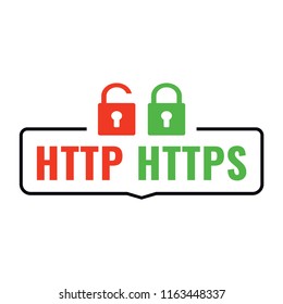 Http, https. Badge icon. Flat vector illustration on white background.