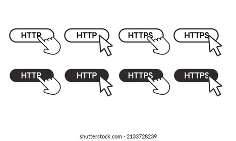 Http and https click icon set. Vector isolated editable illustration set