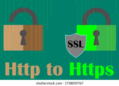 http and https protocols on shield. Safe and Secure https. Secured ssl shield and padlock symbols. http and https protocols on shield on laptop screen. 