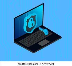 http and https protocols on shield. Safe and Secure https. Secured ssl shield and padlock symbols. http and https protocols on shield on laptop screen. 