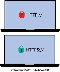 http and https protocols on white background. safe web surfing and data encryption sign. safe and Secure https symbol. flat style.