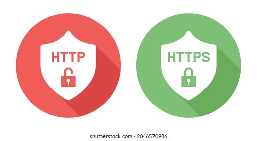 Http and https security on shield icon. 