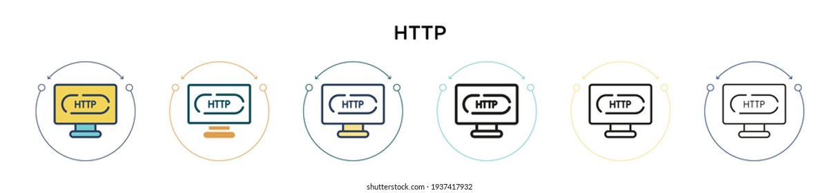 Http icon in filled, thin line, outline and stroke style. Vector illustration of two colored and black http vector icons designs can be used for mobile, ui, web