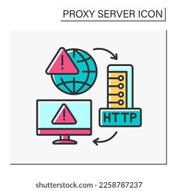 HTTP protocol color icon. Unsafe connections to global networks and computers. HTTP persistent connection. Proxy server concept. Isolated vector illustration