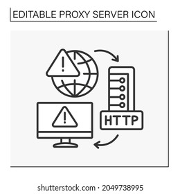 HTTP protocol line icon. Unsafe connections to global networks and computers. HTTP persistent connection. Proxy server concept. Isolated vector illustration. Editable stroke