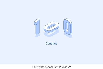 Continuar código de status de resposta http 100. Ilustração isométrica 3D. Vetor isolado para apresentação, infográfico, site, aplicativos e outros usos.