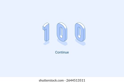 Continuar código de status de resposta http 100. Ilustração isométrica 3D. Vetor isolado para apresentação, infográfico, site, aplicativos e outros usos.