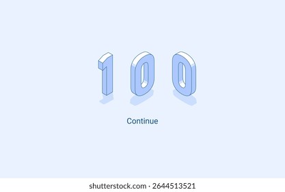 Continuar código de status de resposta http 100. Ilustração isométrica 3D. Vetor isolado para apresentação, infográfico, site, aplicativos e outros usos.