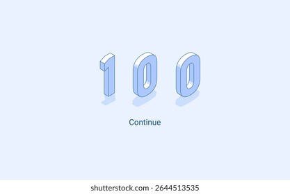 Continuar código de status de resposta http 100. Ilustração isométrica 3D. Vetor isolado para apresentação, infográfico, site, aplicativos e outros usos.