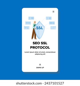 http seo ssl protocol vector. website safe, link certificate, domain password http seo ssl protocol web flat cartoon illustration