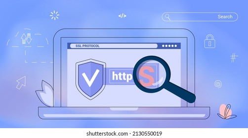 HTTPS Protected Connection Secure Protocol Security Communication Online Networks Safe Browsing Internet Surfing On Net And Data Sertificate Encryption Vector Illustration Business Concept Cyber Text