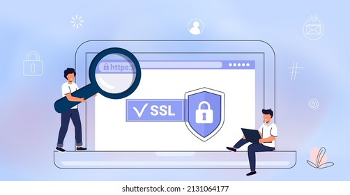 HTTPS Protected Connection Secure Protocol Security Communication Online Networks Safe Browsing Internet Surfing On Net And Data Sertificate Encryption Vector Illustration Business Concept Cyber Text