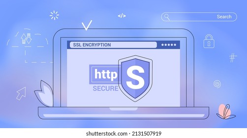 HTTPS Protected Connection Secure Protocol Security Communication Online Networks Safe Browsing Internet Surfing On Net And Data Sertificate Encryption Vector Illustration Business Concept Cyber Text