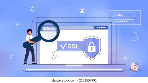 HTTPS Protected connection Secure protocol Security communication online networks Safe browsing Internet surfing on net and data sertificate encryption Vector illustration business concept Cyber text